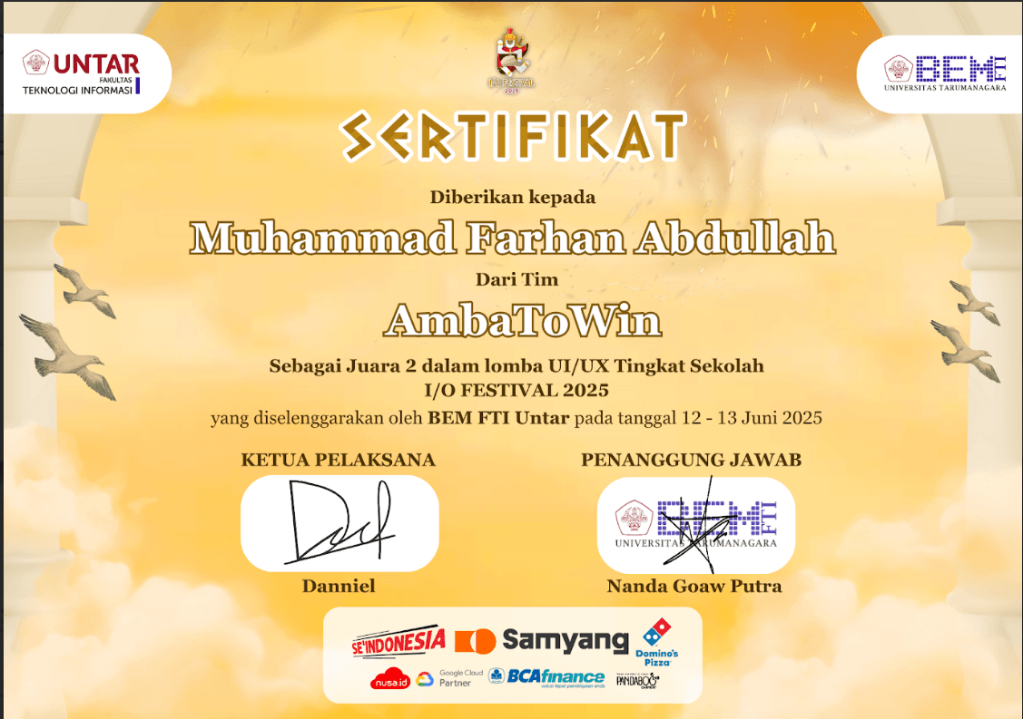 Sertifikat Juara 2 UI/UX Design